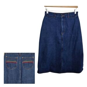 Vintage Pentimento Brittania Denim Midi Skirt Back Pocket Embellishment Size 11